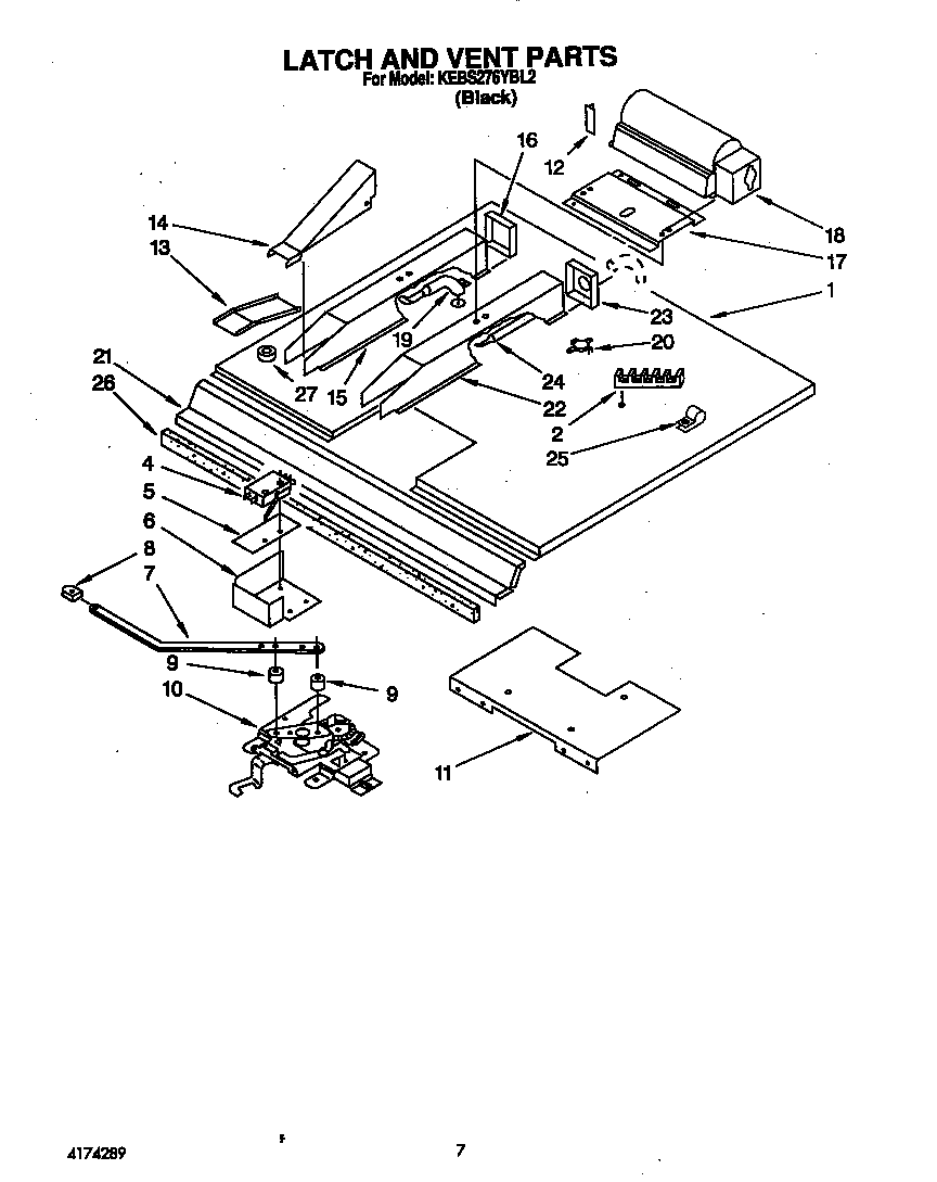 KitchenAid KEBS276YBL2 latch and vent diagram