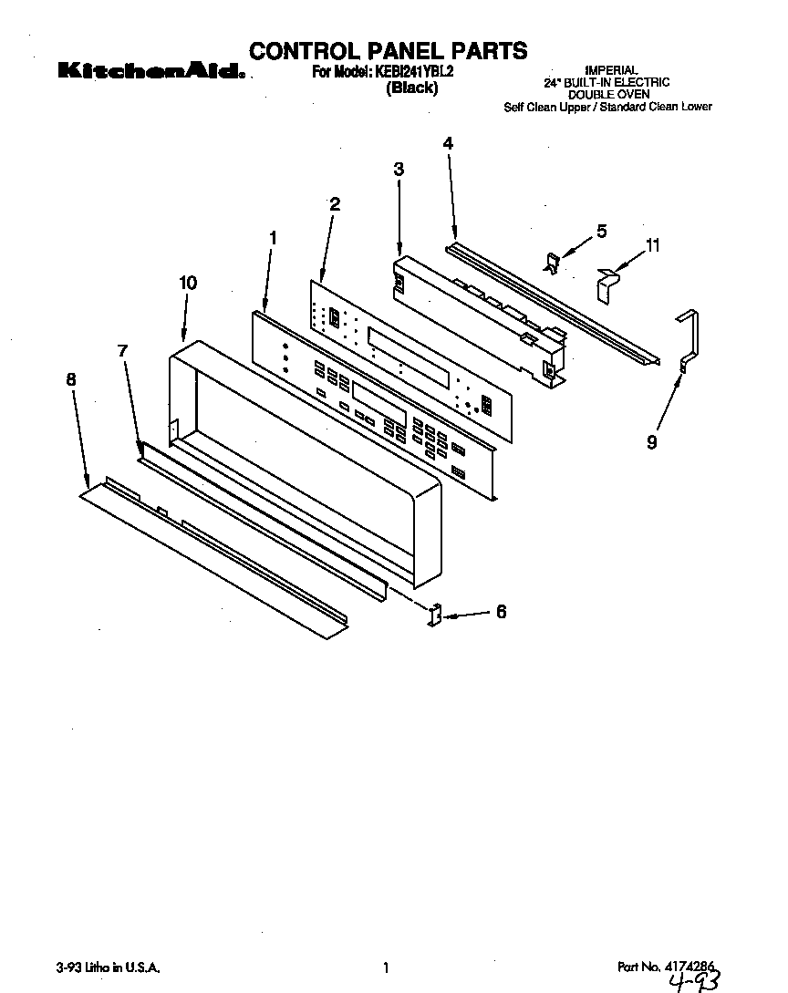 KitchenAid KEBI241YBL2 control panel diagram