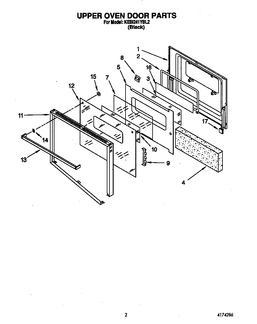 KitchenAid KEBI241YBL2 upper oven door diagram
