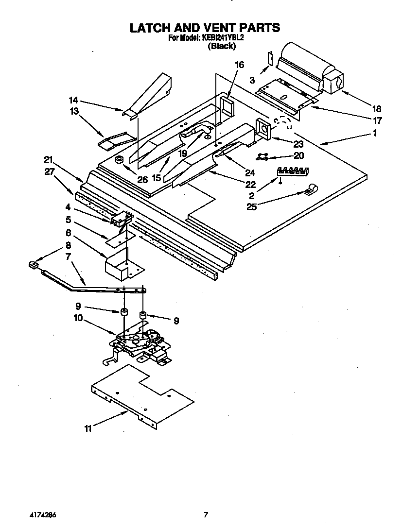 KitchenAid KEBI241YBL2 latch and vent diagram