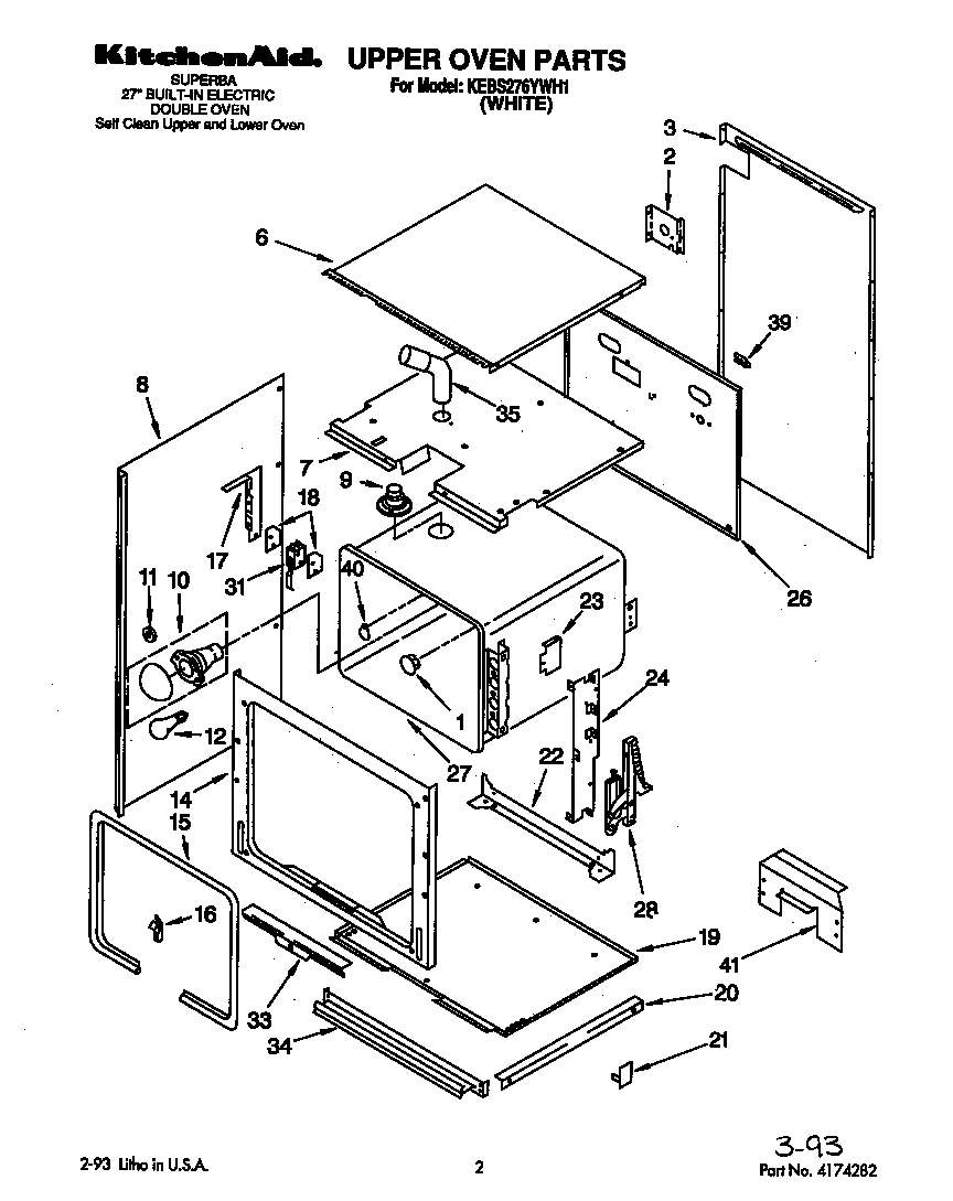 KitchenAid KEBS276YWH1 upper oven diagram