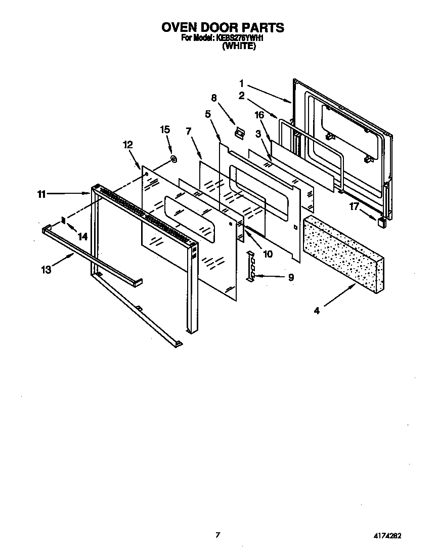 KitchenAid KEBS276YWH1 oven door diagram