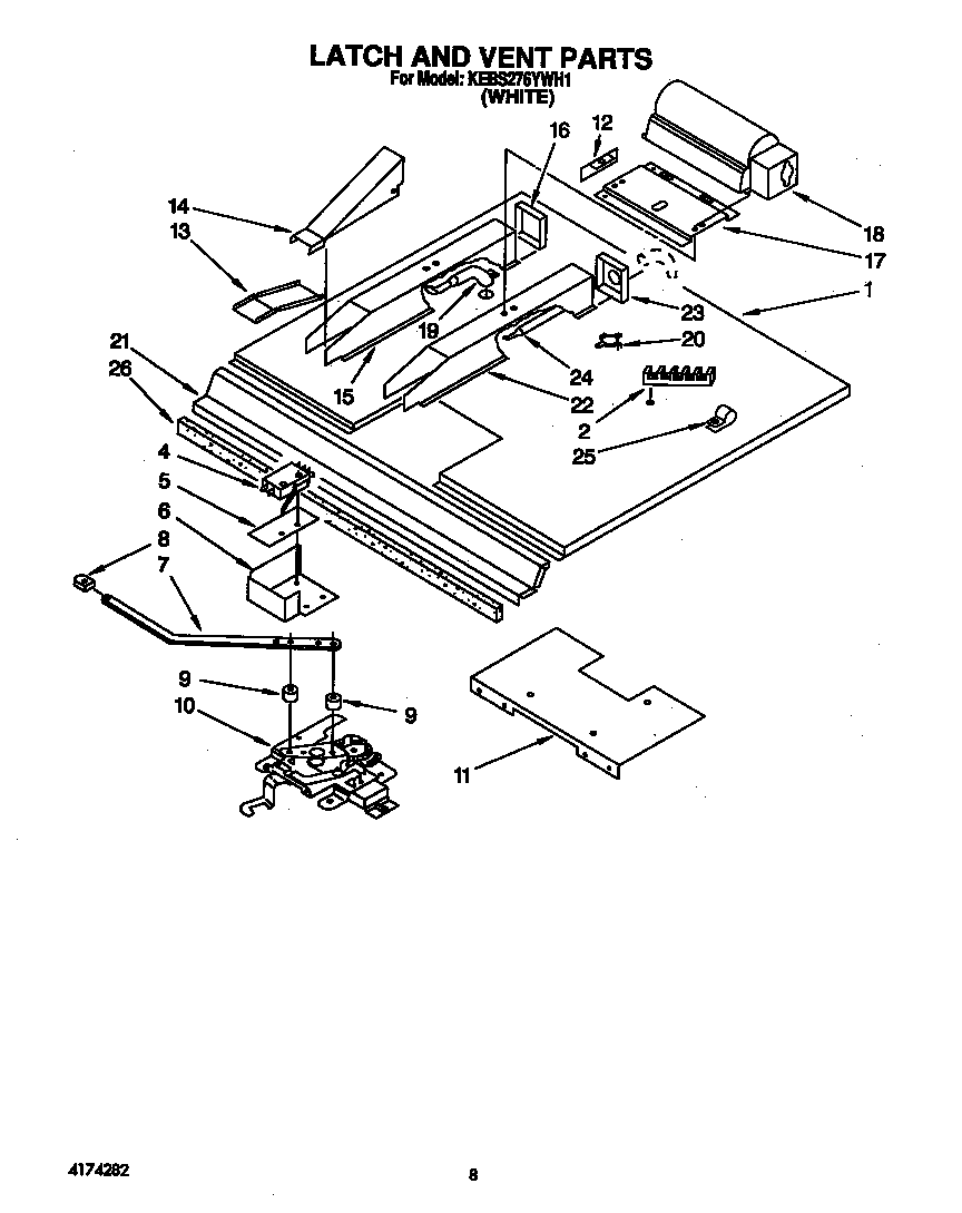 KitchenAid KEBS276YWH1 latch and vent diagram