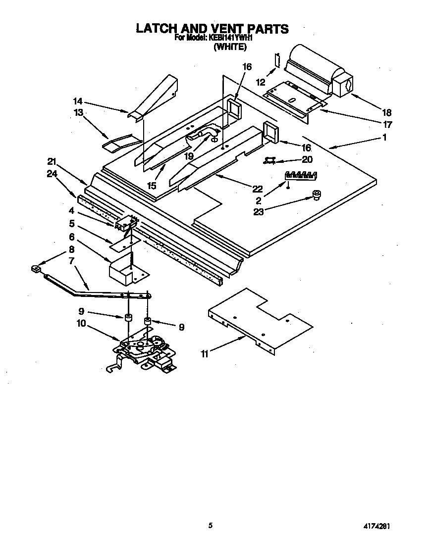 KitchenAid KEBI141YWH1 latch and vent diagram