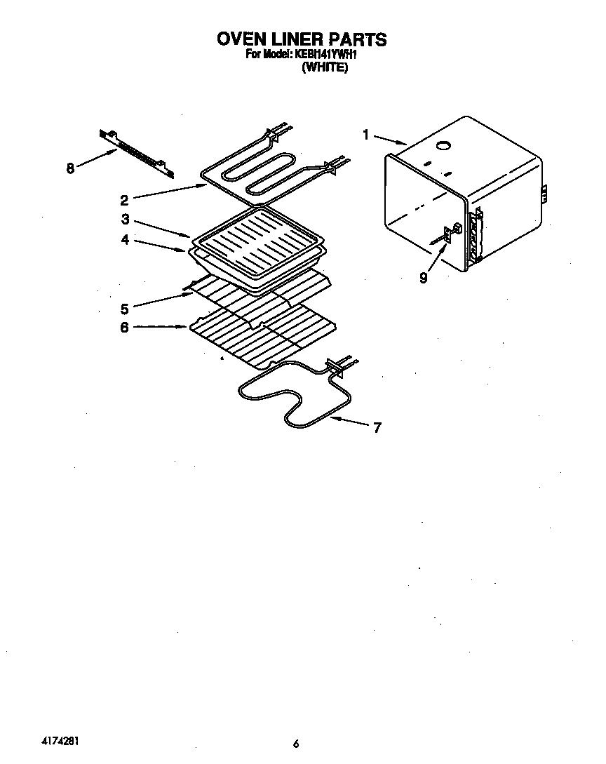 KitchenAid KEBI141YWH1 oven liner diagram