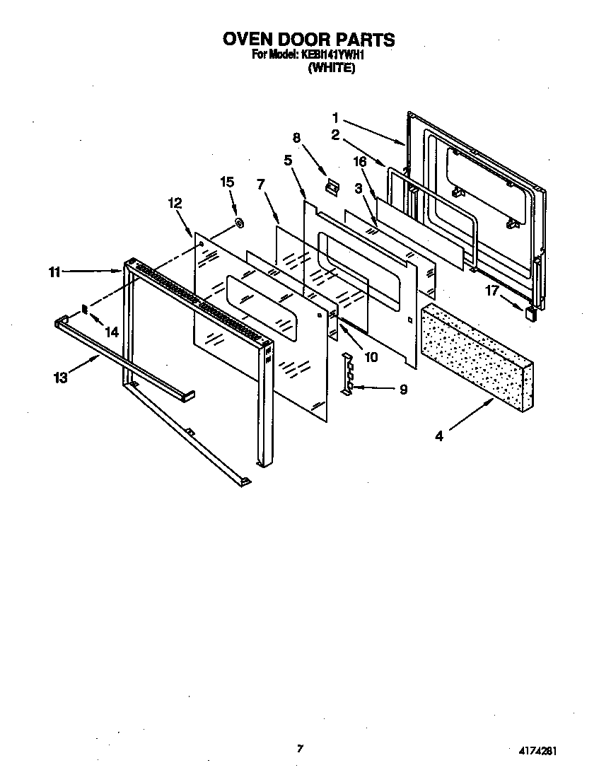 KitchenAid KEBI141YWH1 oven door diagram