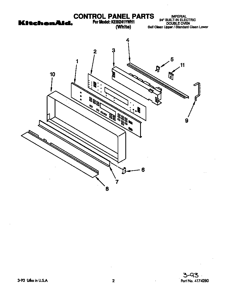 KitchenAid KEBI241YWH1 control panel diagram