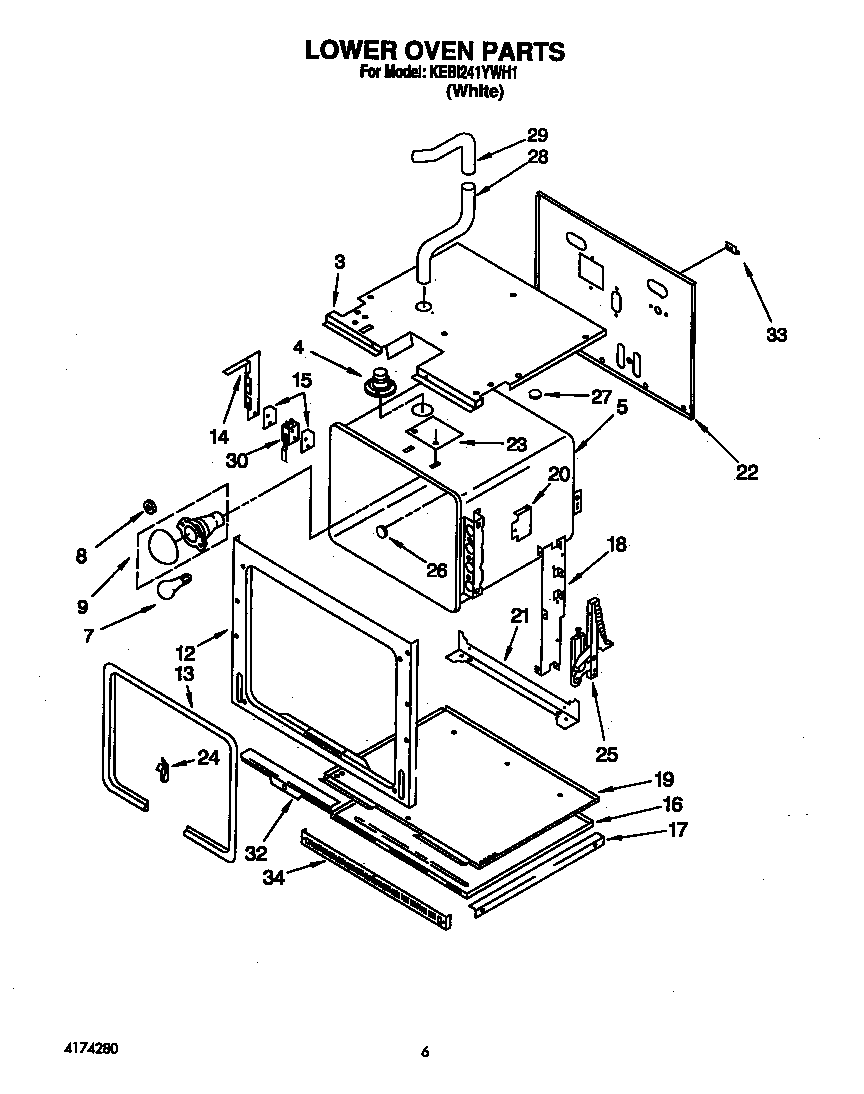 KitchenAid KEBI241YWH1 lower oven diagram
