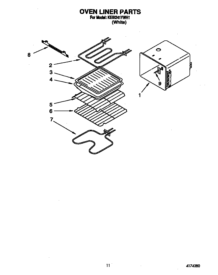 KitchenAid KEBI241YWH1 oven liner diagram