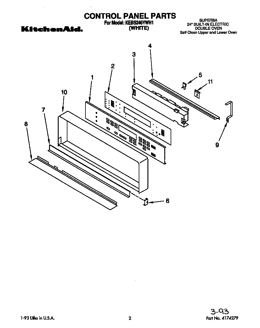 KitchenAid KEBS246YWH1 control panel diagram
