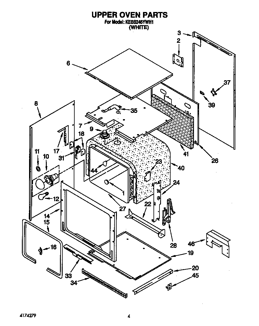 KitchenAid KEBS246YWH1 upper oven diagram