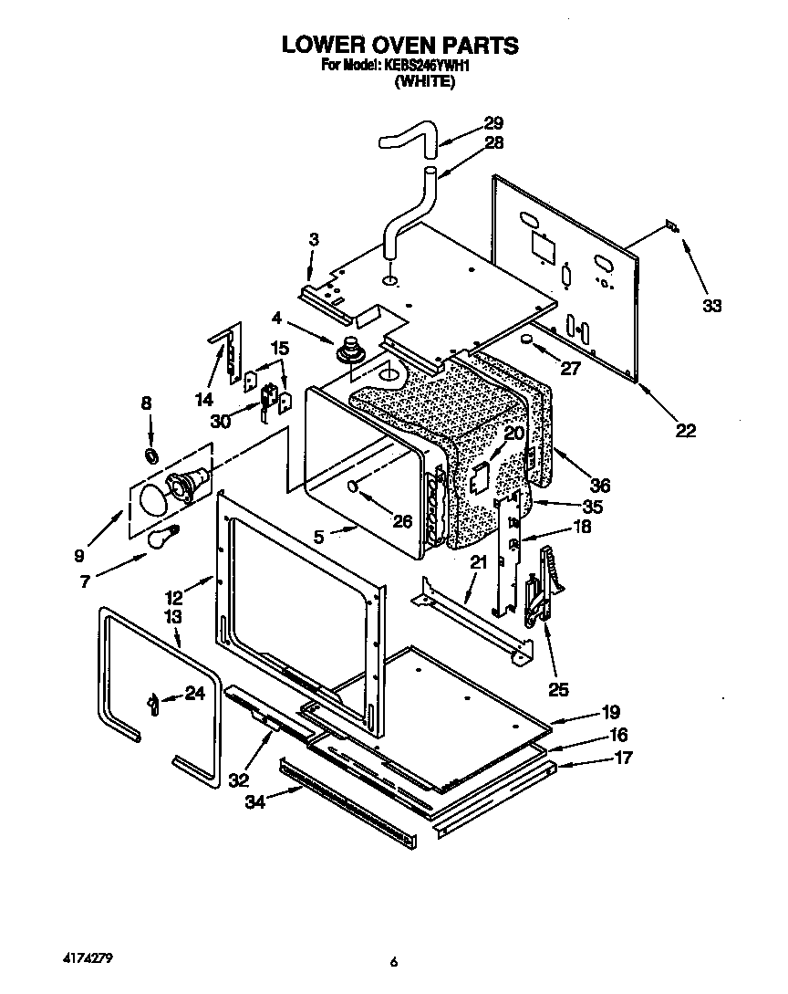 KitchenAid KEBS246YWH1 lower oven diagram