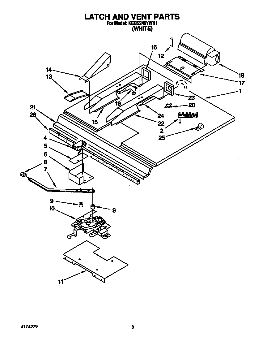 KitchenAid KEBS246YWH1 latch and vent diagram