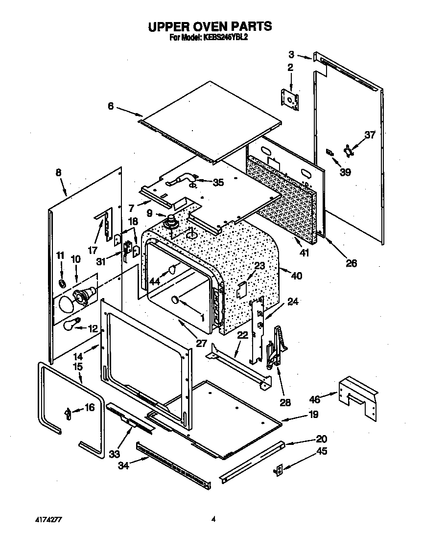 KitchenAid KEBS246YBL2 upper oven diagram