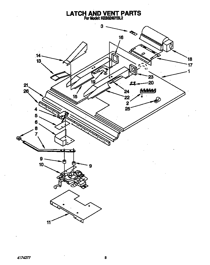 KitchenAid KEBS246YBL2 latch and vent diagram