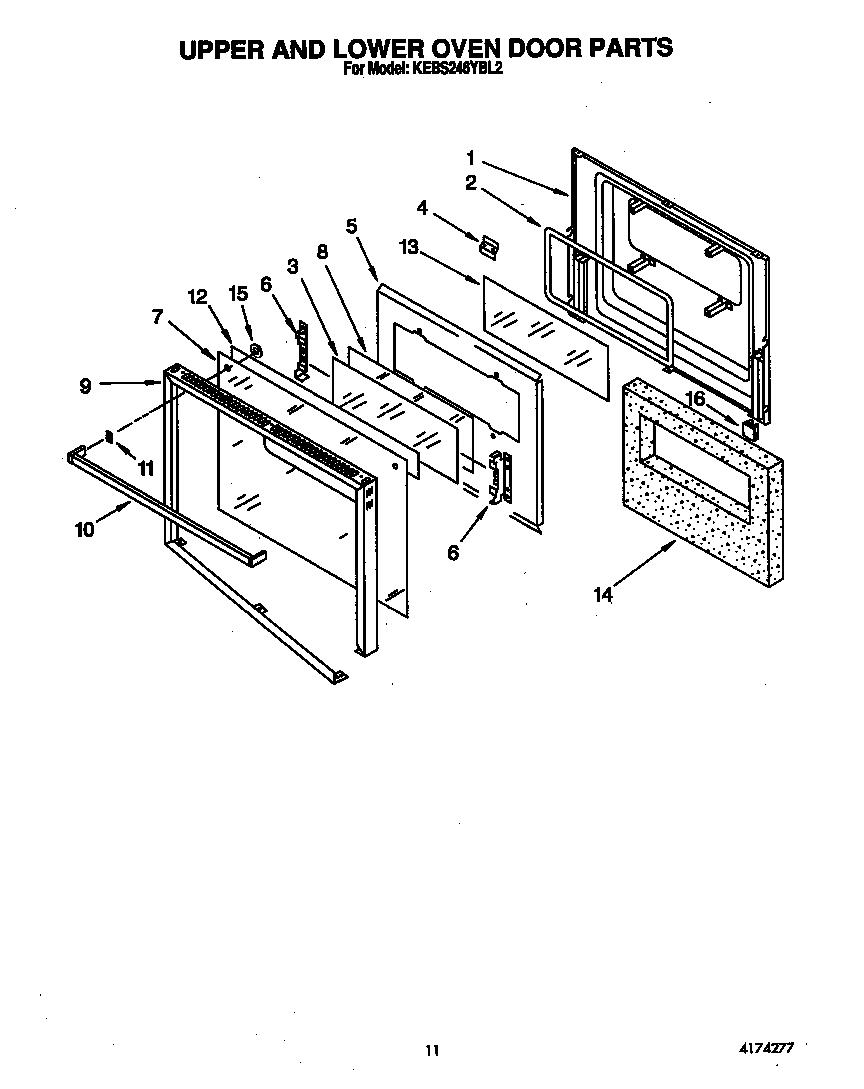 KitchenAid KEBS246YBL2 upper and lower oven door diagram