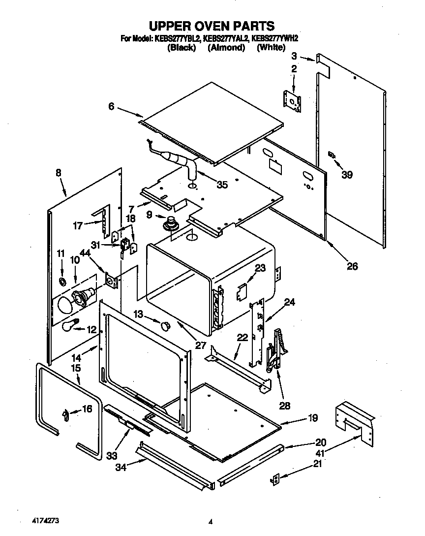 KitchenAid KEBS277YWH2 upper oven diagram