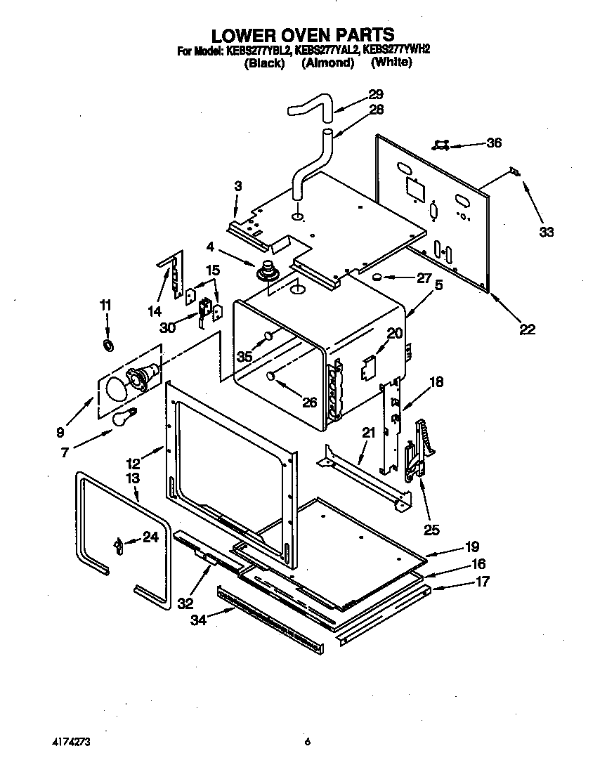 KitchenAid KEBS277YWH2 lower oven diagram