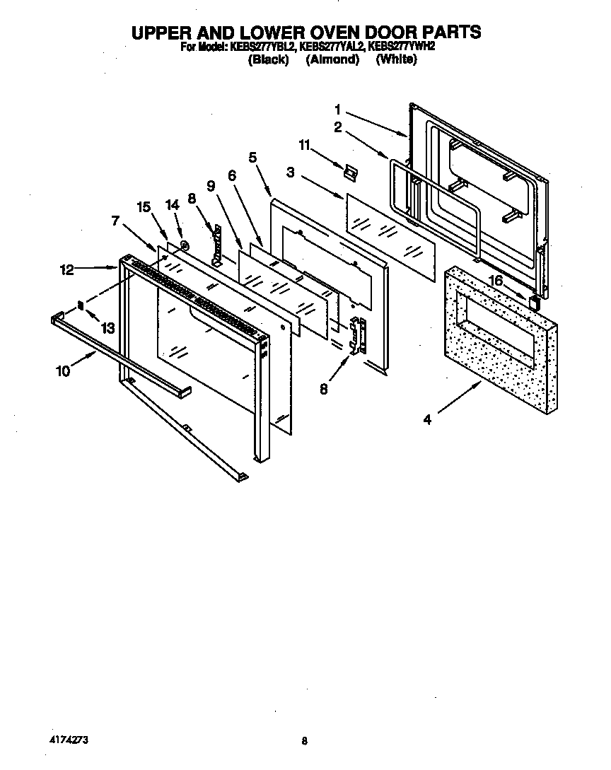 KitchenAid KEBS277YWH2 upper and lower oven door diagram