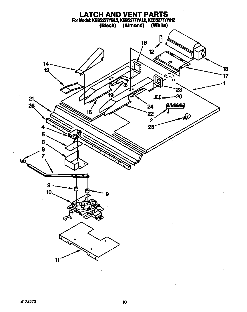 KitchenAid KEBS277YWH2 latch and vent diagram
