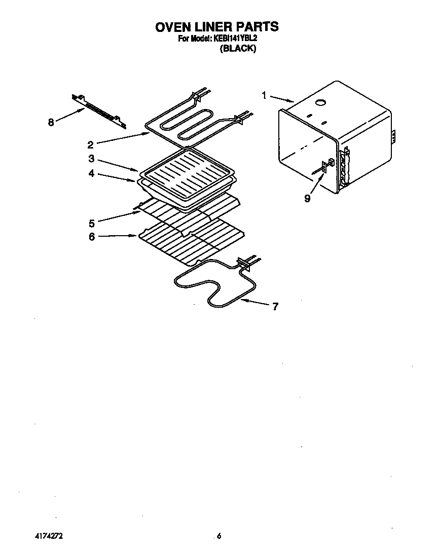 KitchenAid KEBI141YBL2 oven liner diagram