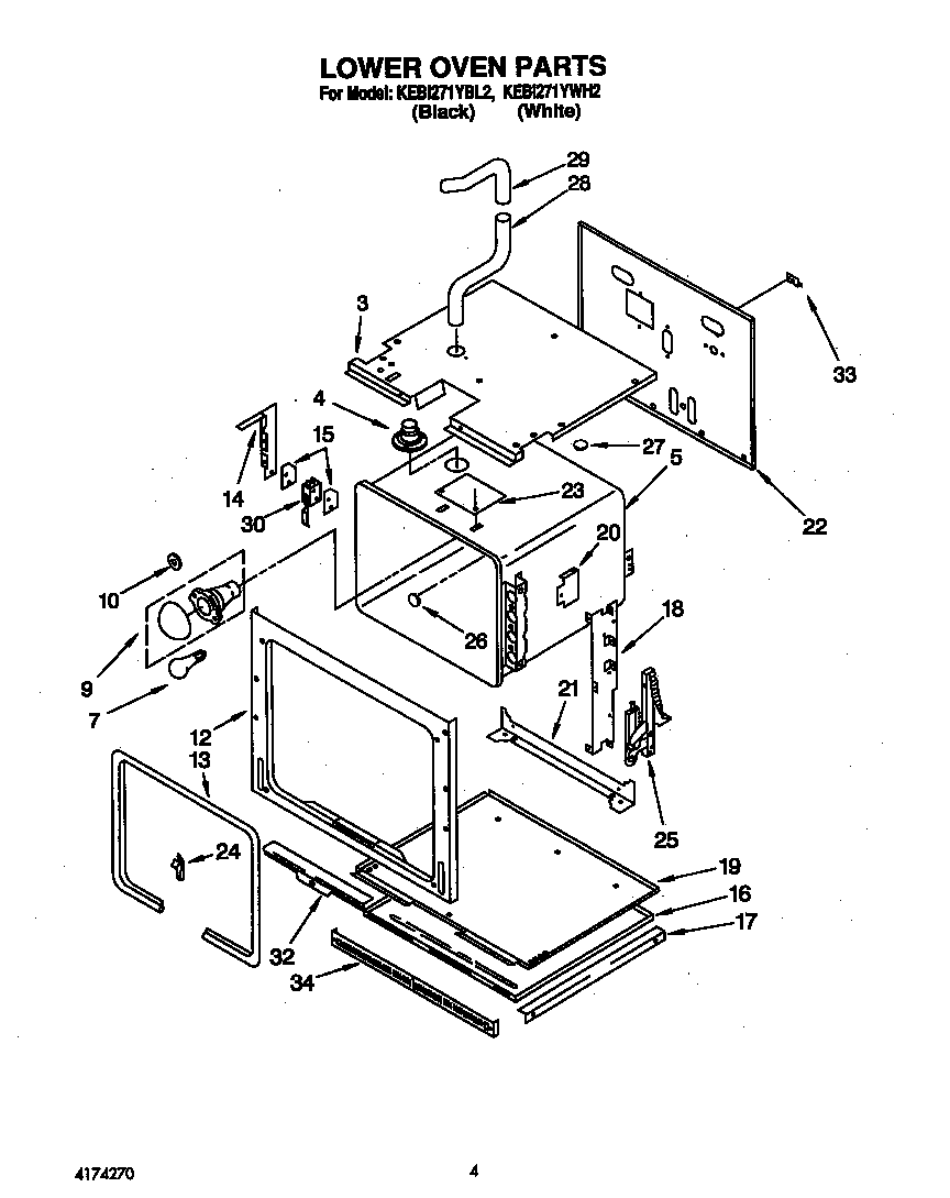 KitchenAid KEBI271YWH2 lower oven diagram