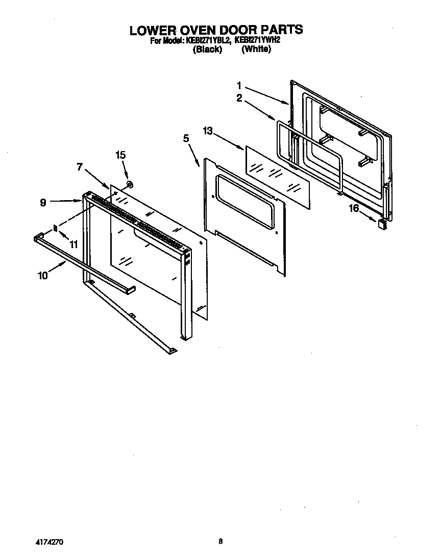 KitchenAid KEBI271YWH2 lower oven door diagram