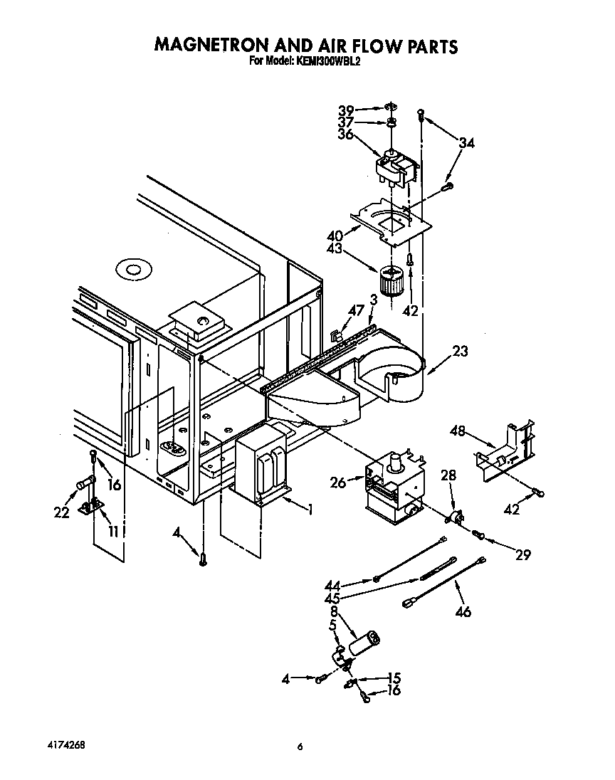 KitchenAid KEMI300WBL2 magnetron and airflow diagram