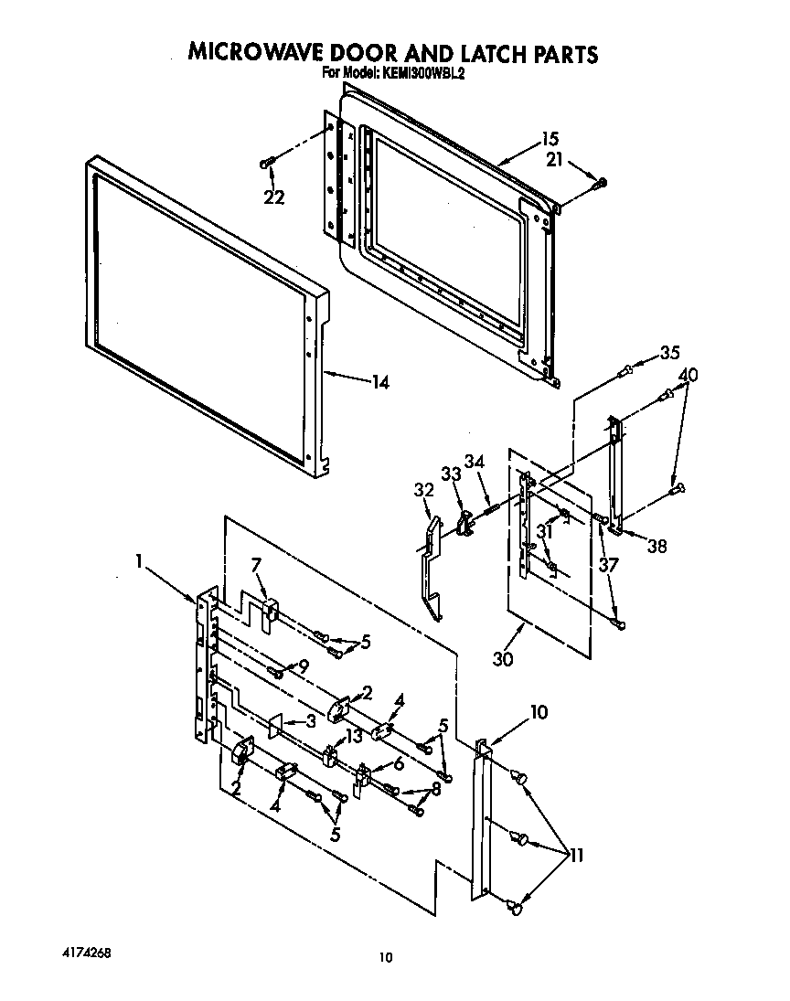 KitchenAid KEMI300WBL2 microwave door and latch diagram