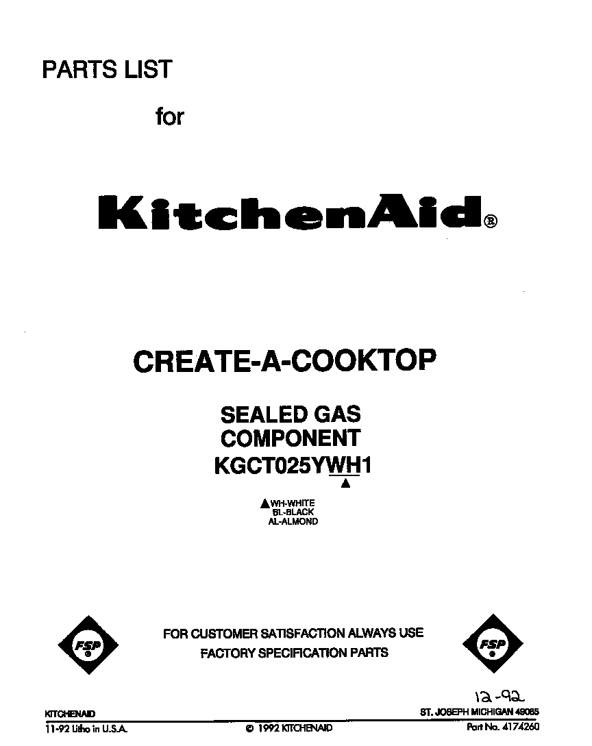 KitchenAid KGCT025YWH1 parts list diagram