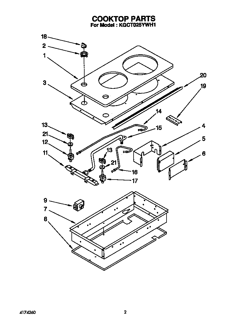 KitchenAid KGCT025YWH1 cooktop parts diagram