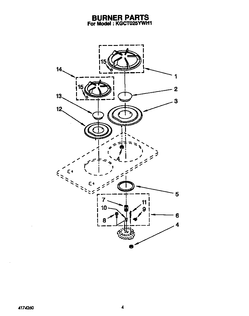 KitchenAid KGCT025YWH1 burner parts diagram