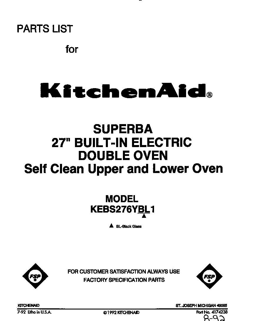 KitchenAid KEBS276YBL1 front cover diagram