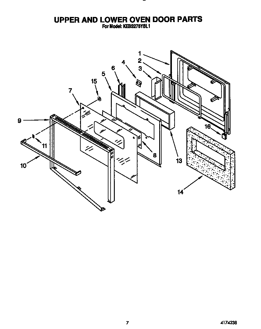 KitchenAid KEBS276YBL1 upper and lower oven door diagram