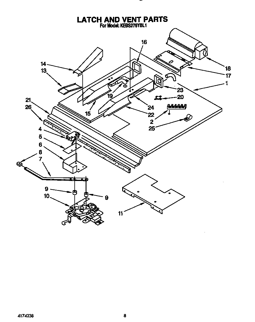 KitchenAid KEBS276YBL1 latch and vent diagram