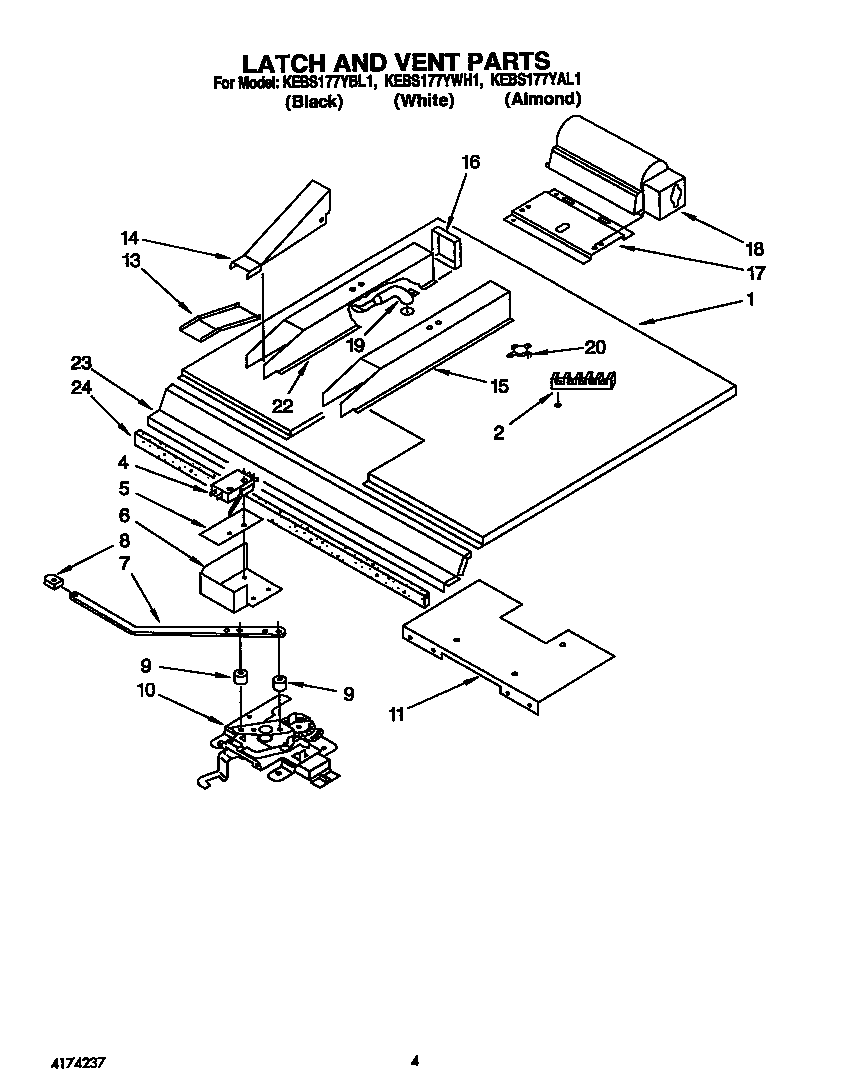 KitchenAid KEBS177YWH1 latch and vent diagram