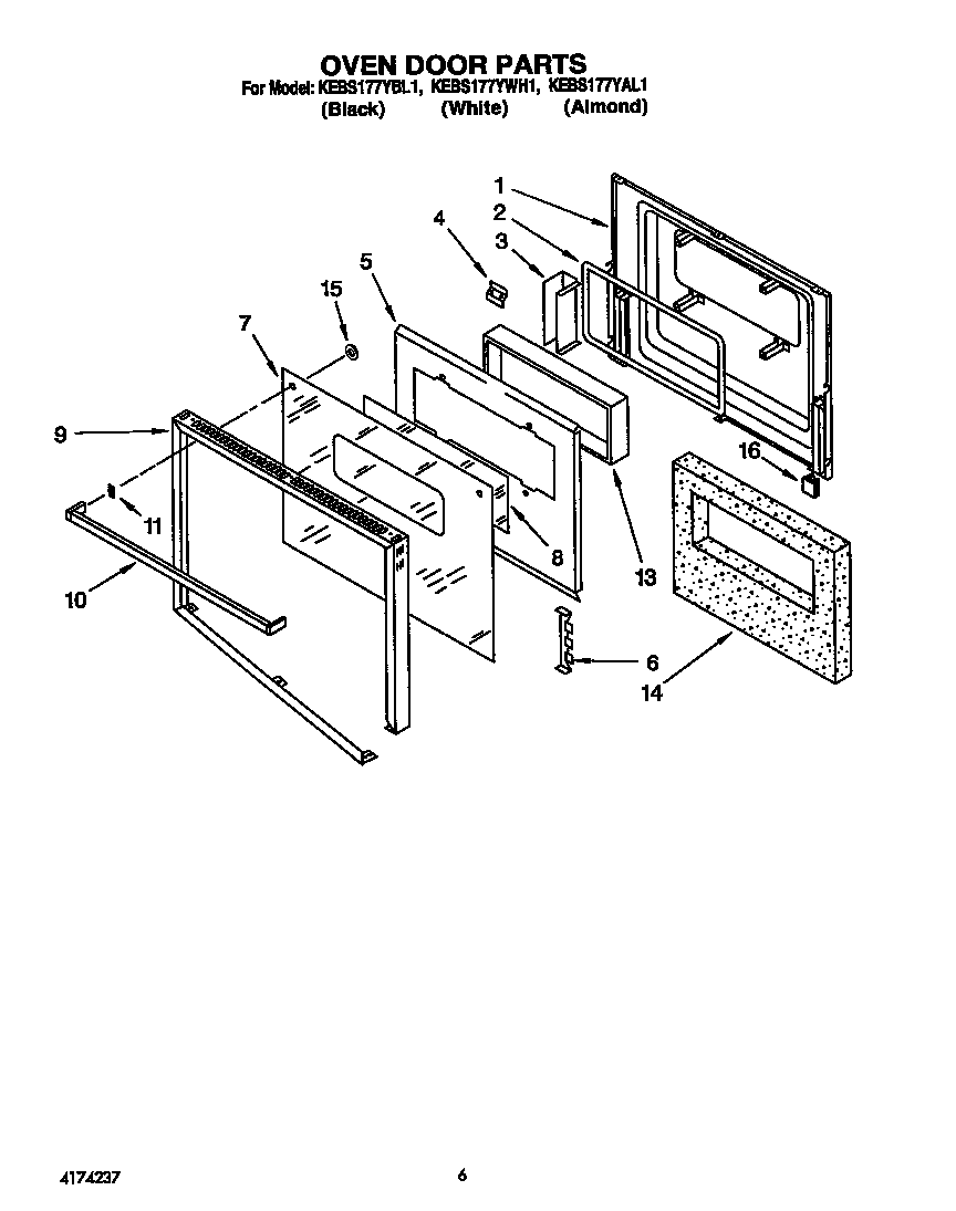 KitchenAid KEBS177YWH1 oven door diagram