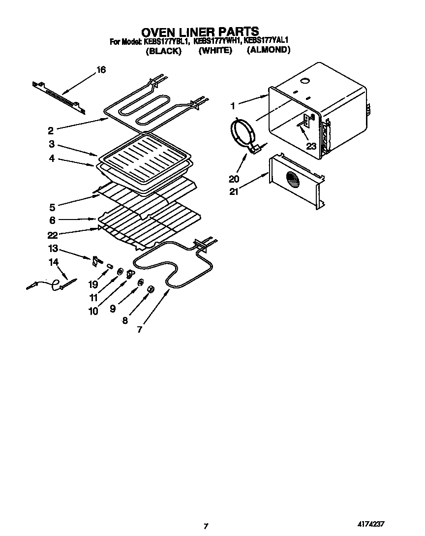 KitchenAid KEBS177YWH1 oven liner diagram