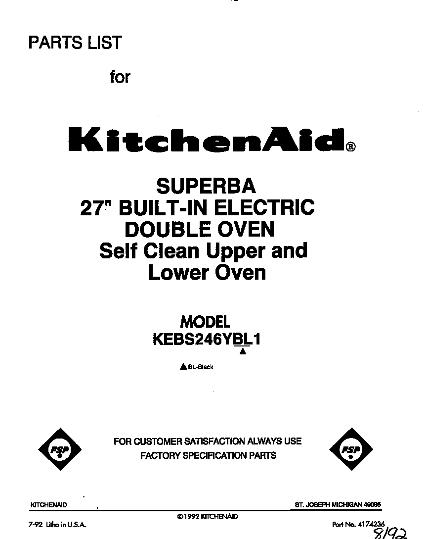 KitchenAid KEBS246YBL1 front cover diagram