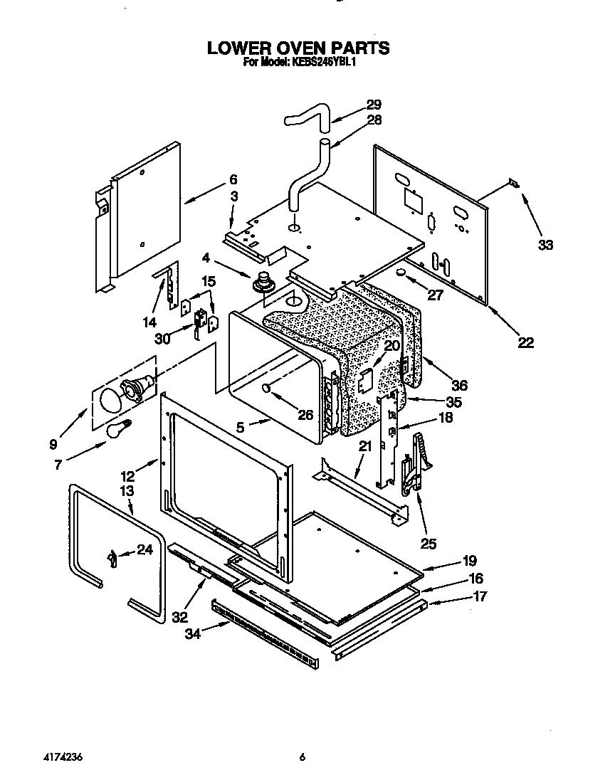 KitchenAid KEBS246YBL1 lower oven diagram