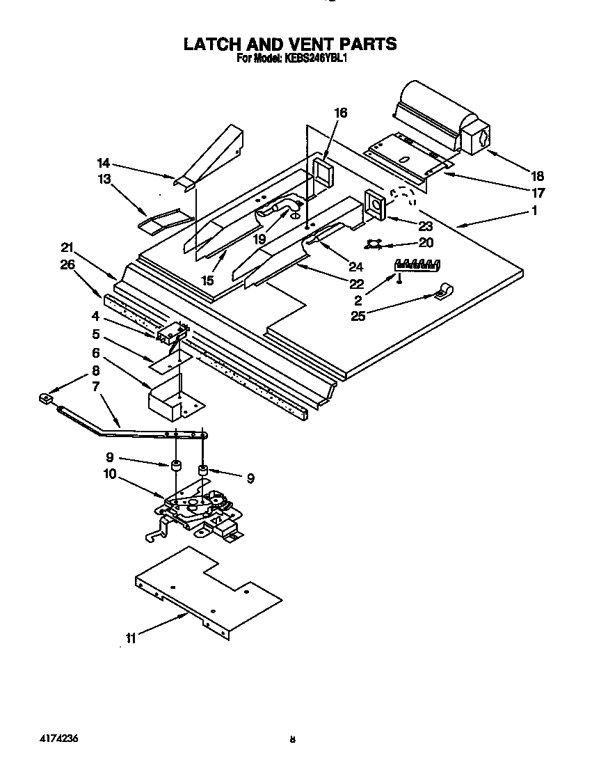 KitchenAid KEBS246YBL1 latch and vent diagram