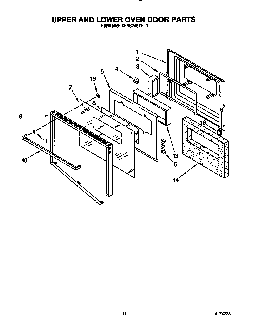 KitchenAid KEBS246YBL1 upper and lower oven door diagram