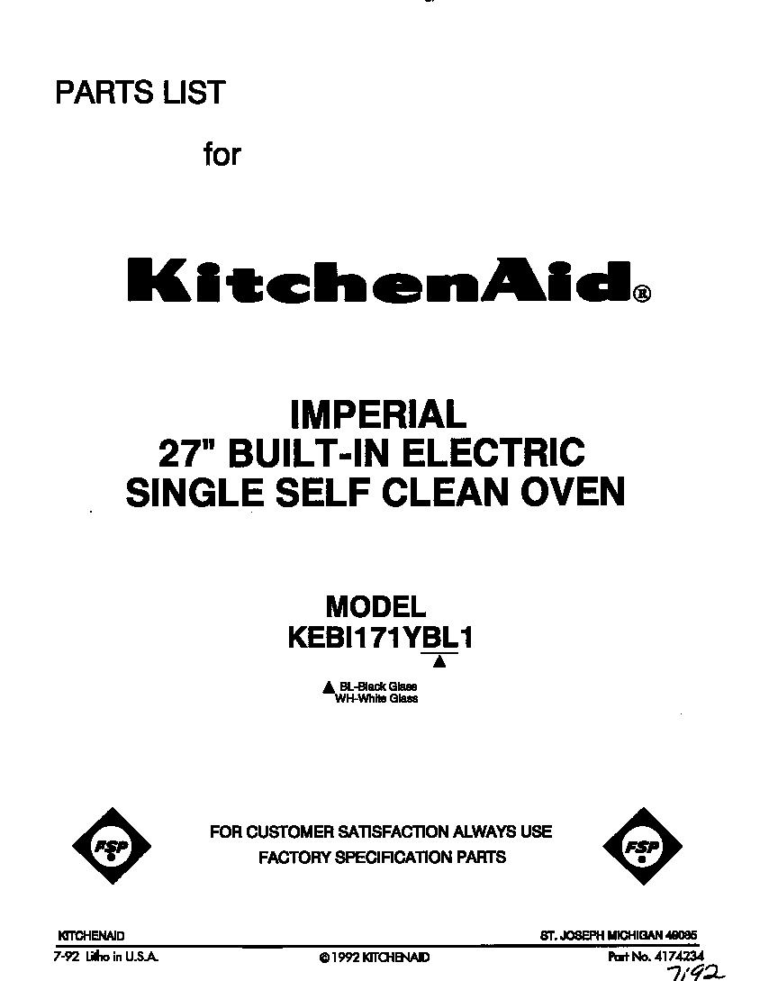 KitchenAid KEBI171YWH1 front cover diagram