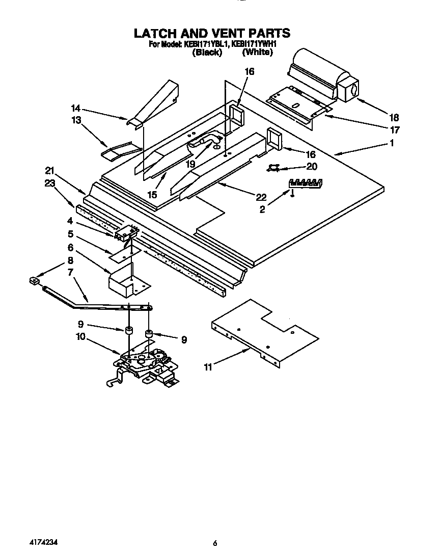 KitchenAid KEBI171YWH1 latch and vent diagram