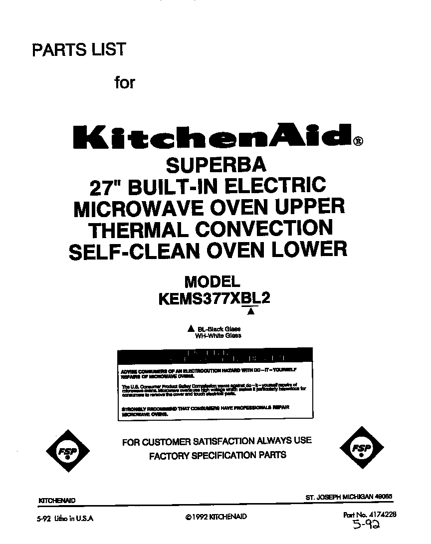 KitchenAid KEMS377XWH2 front cover diagram