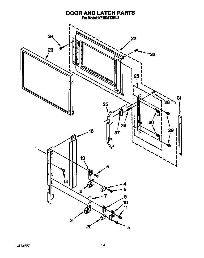 KitchenAid KEMI371XBL2 door and latch diagram