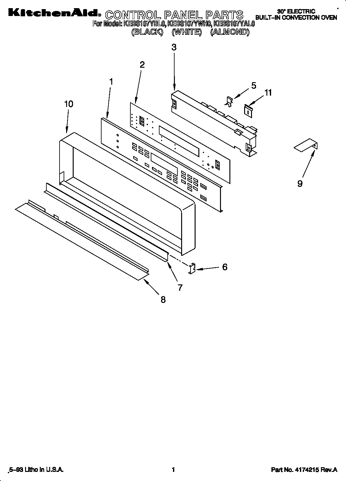 KitchenAid KEBS107YWH0 control panel diagram
