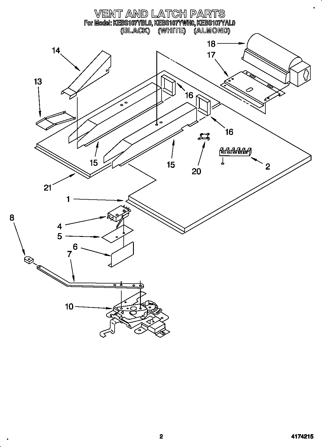 KitchenAid KEBS107YWH0 vent and latch diagram