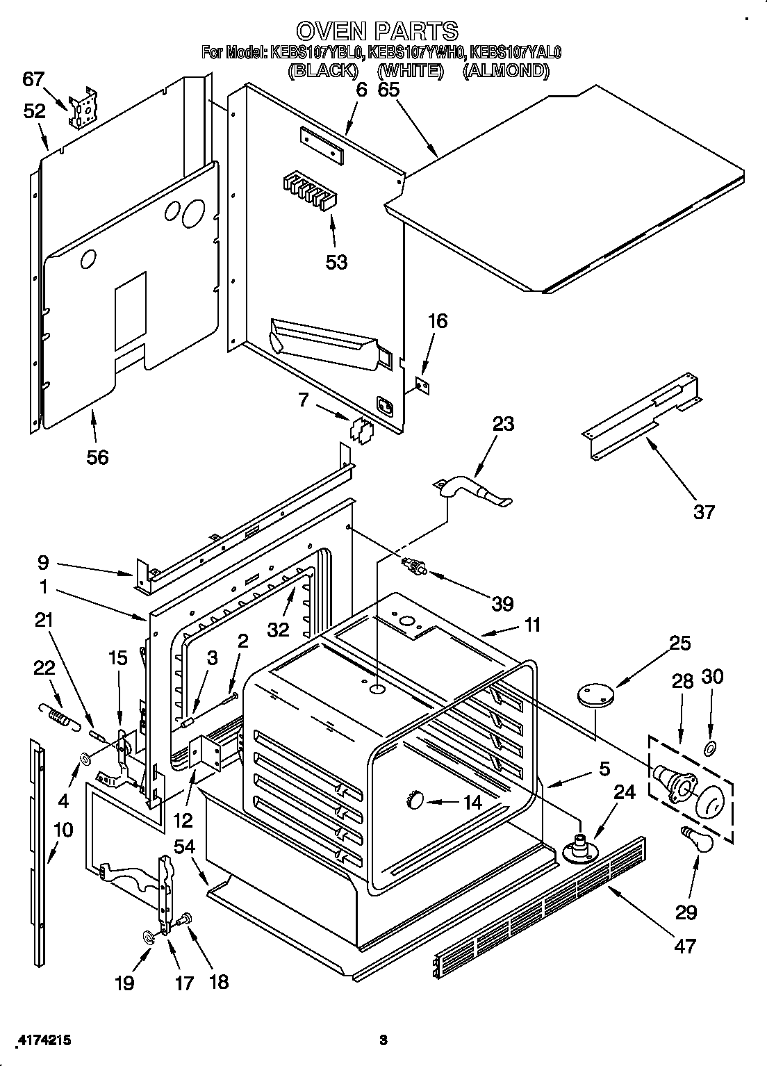KitchenAid KEBS107YWH0 oven diagram