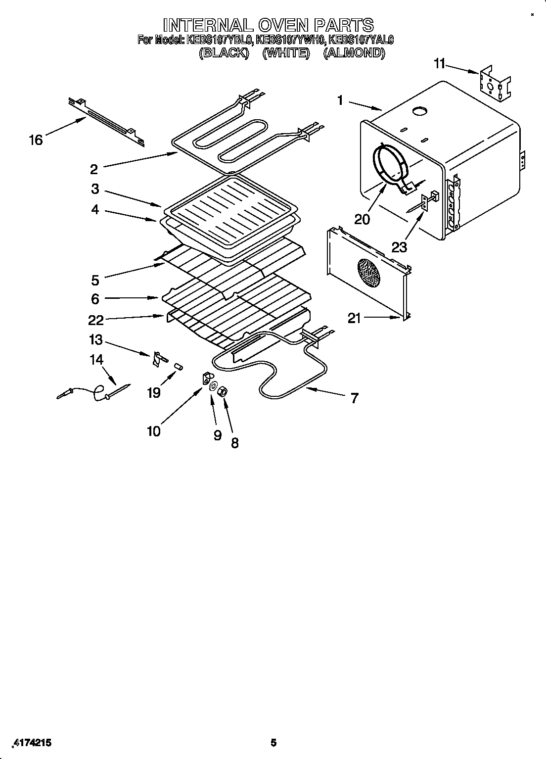 KitchenAid KEBS107YWH0 internal oven diagram